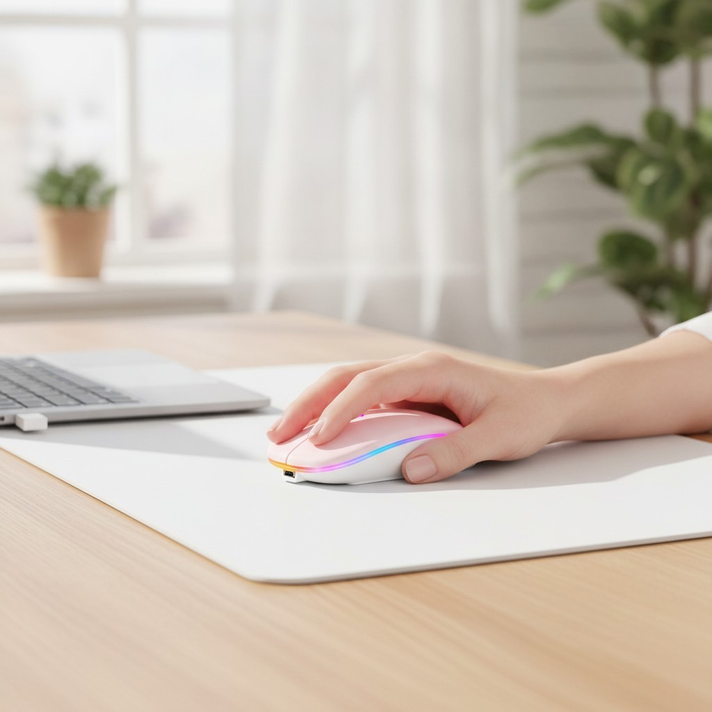 Rechargeable Slim Silent Bluetooth Mouse with Color-Changing LED for All Devices