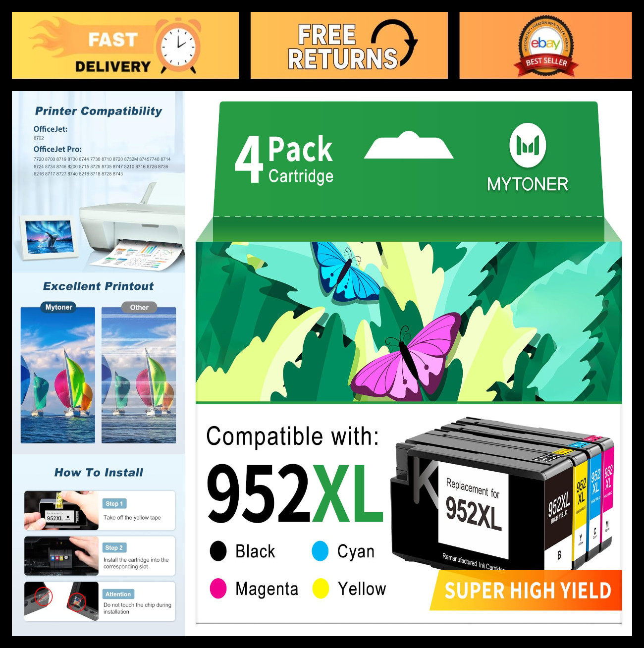 High-Capacity 952XL Ink Cartridges Combo Pack for HP Printers - Quality Replacem
