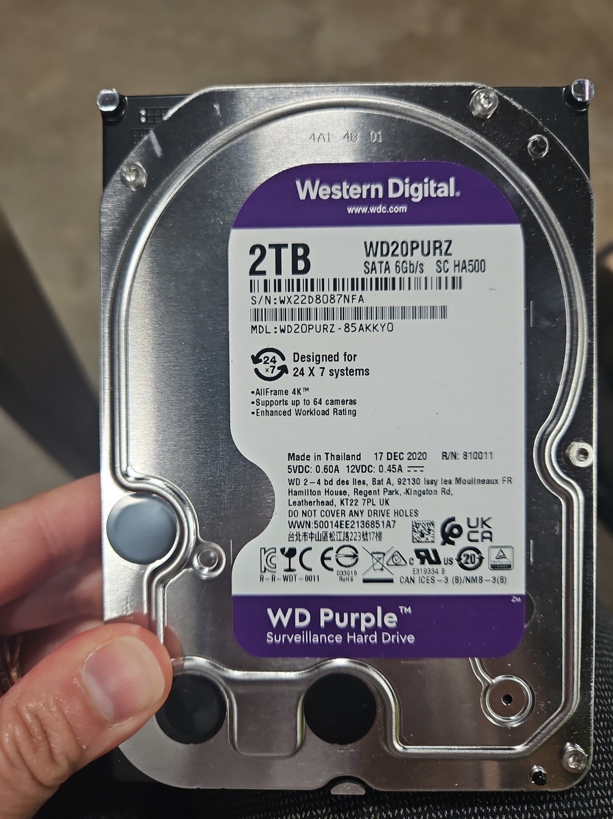 Western Digital WD Purple 2TB 3.5in SATA III 5400RPM 64MB 24/7 WD20PURZ