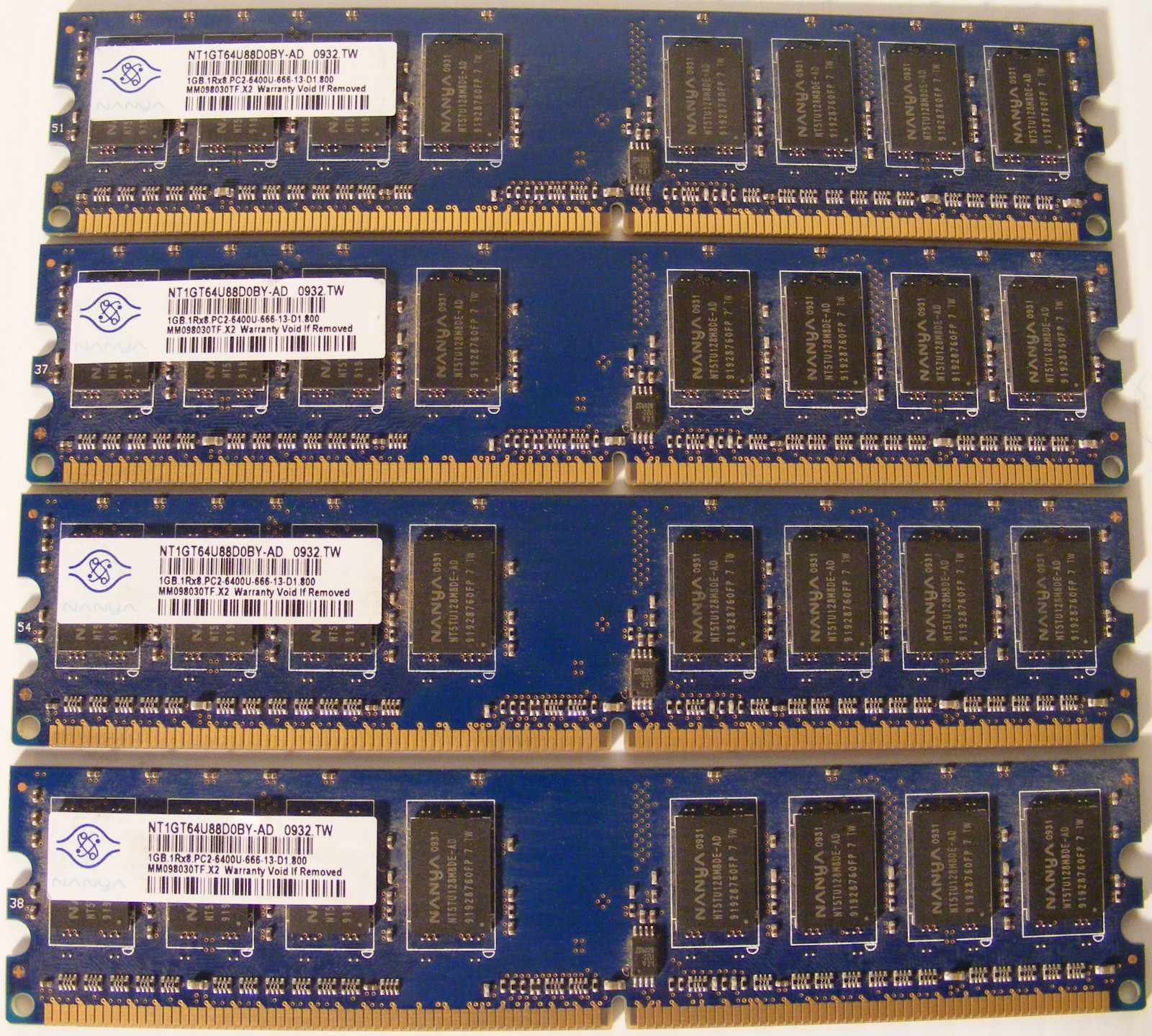 Nanya 4GB (4x1GB) NT1GT64U88D0BY-AD PC2-6400U Memory Set of 4