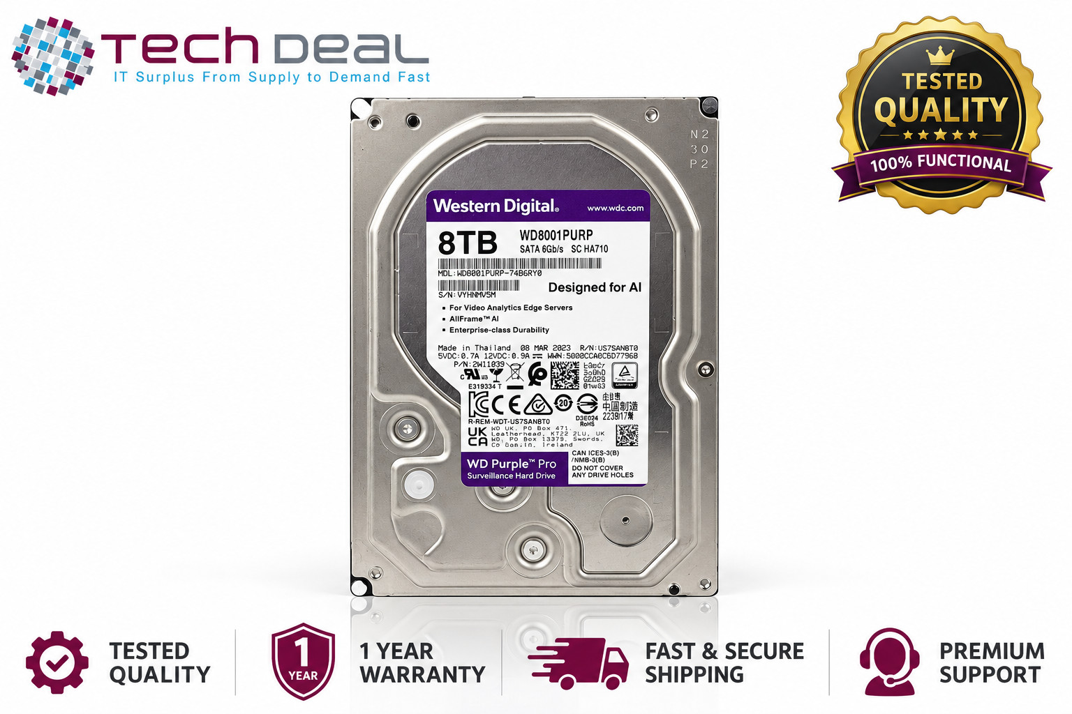 WD Purple Pro HDD WD8001PURP 8TB 3.5" SATA 6Gb/s Hard Disk Drive