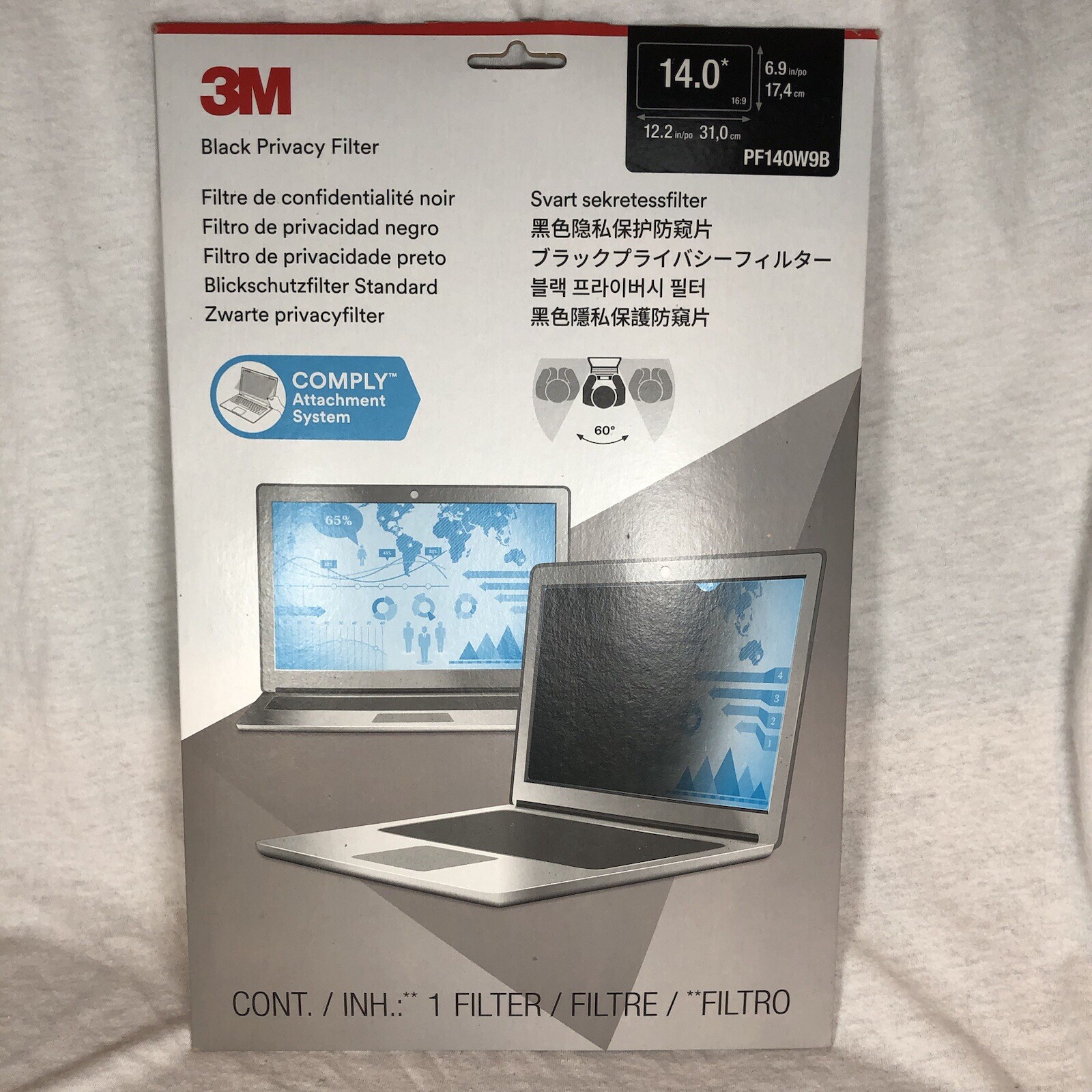 NEW 3M PF140W9B 16:9 Frameless Blackout Privacy Filter for 14" Laptop Widescreen