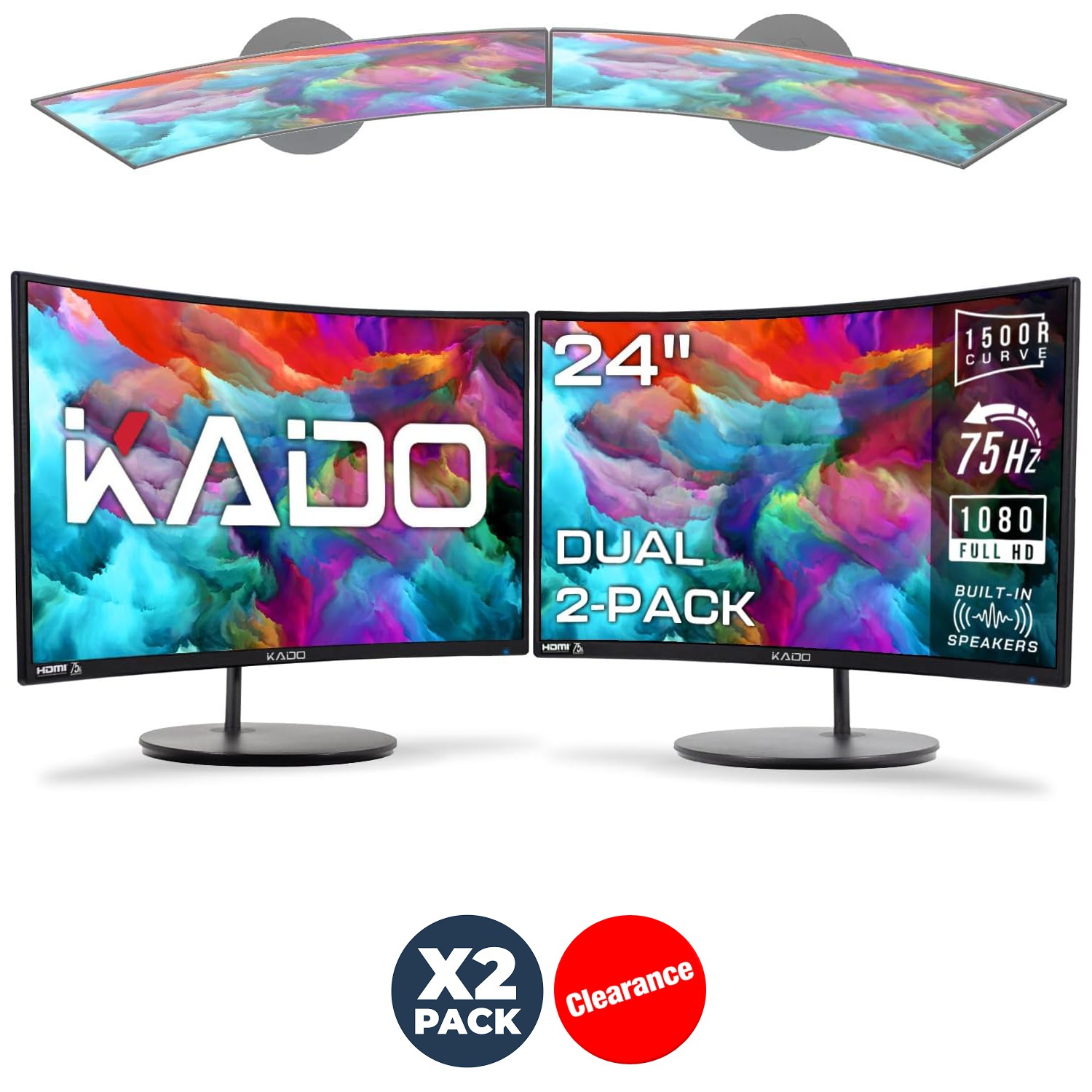 24 Inch Dual Curved Computer Monitors 2 Pack For Home Office Gaming 1500R 75Hz