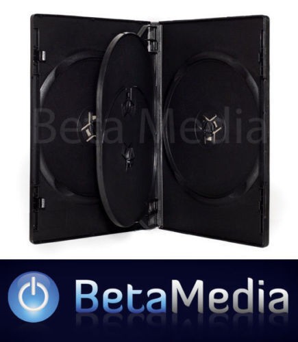 3 x Quad Black 14mm HIGH QUALITY CD / DVD Cover Cases - HOLDS 4 Discs
