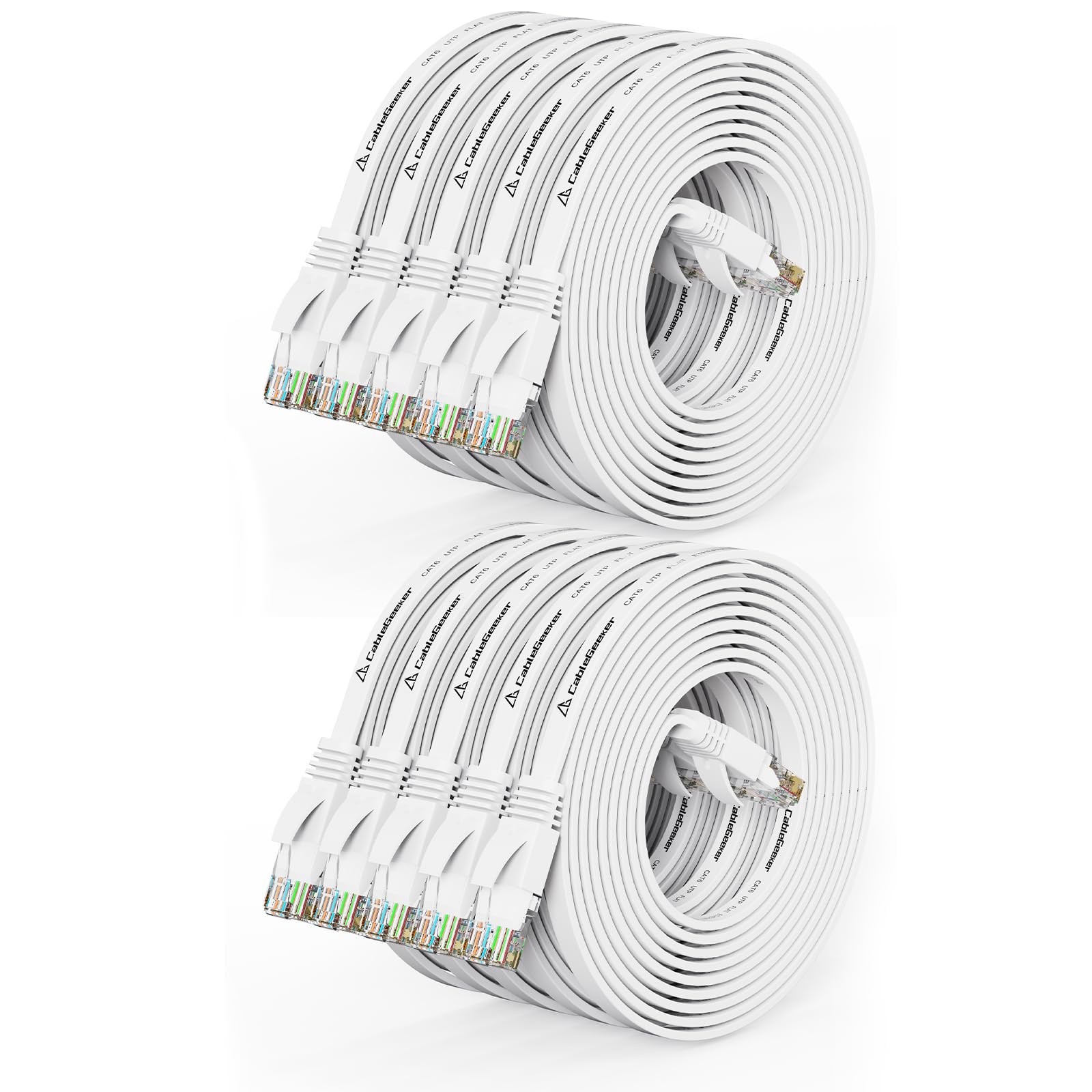 10 PCS 10 FT White Flat Cat6 30AWG OFC UTP 550MHz RJ45 Ethernet Cables