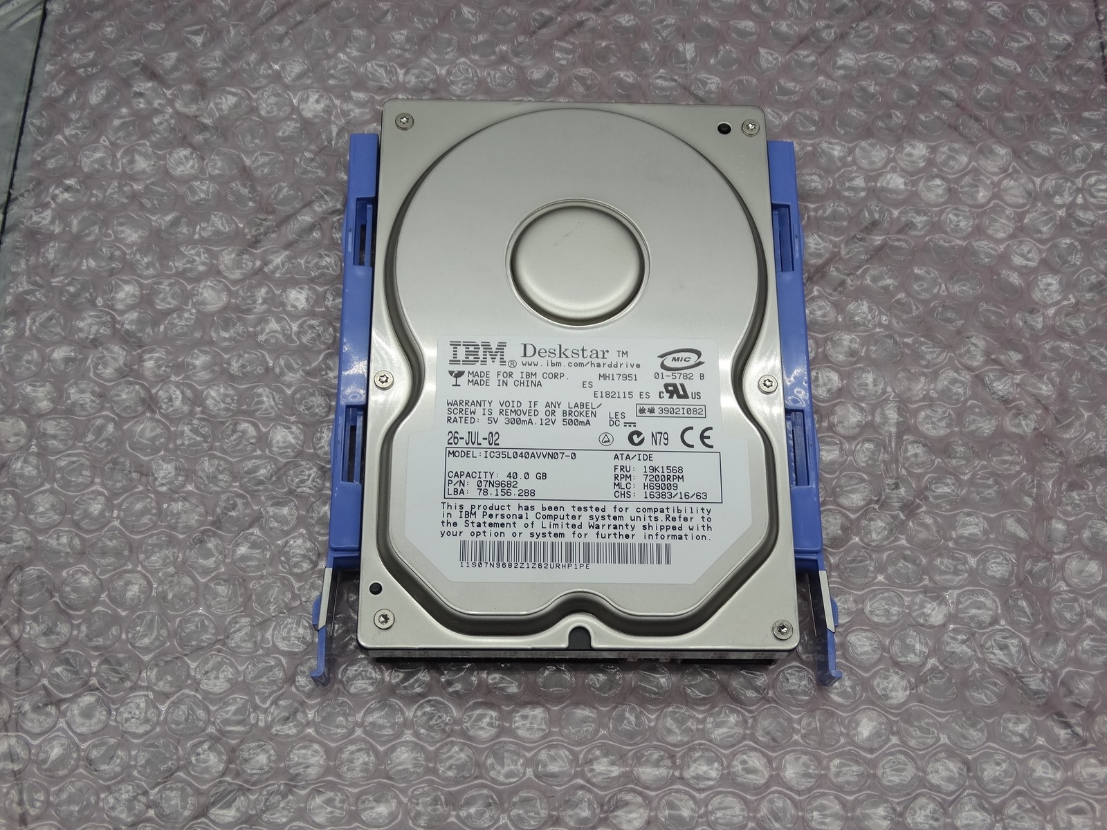 IBM Deskstar 07N9682 40GB 7200RPM 3.5" IC35L040AVVN07-0 HDD