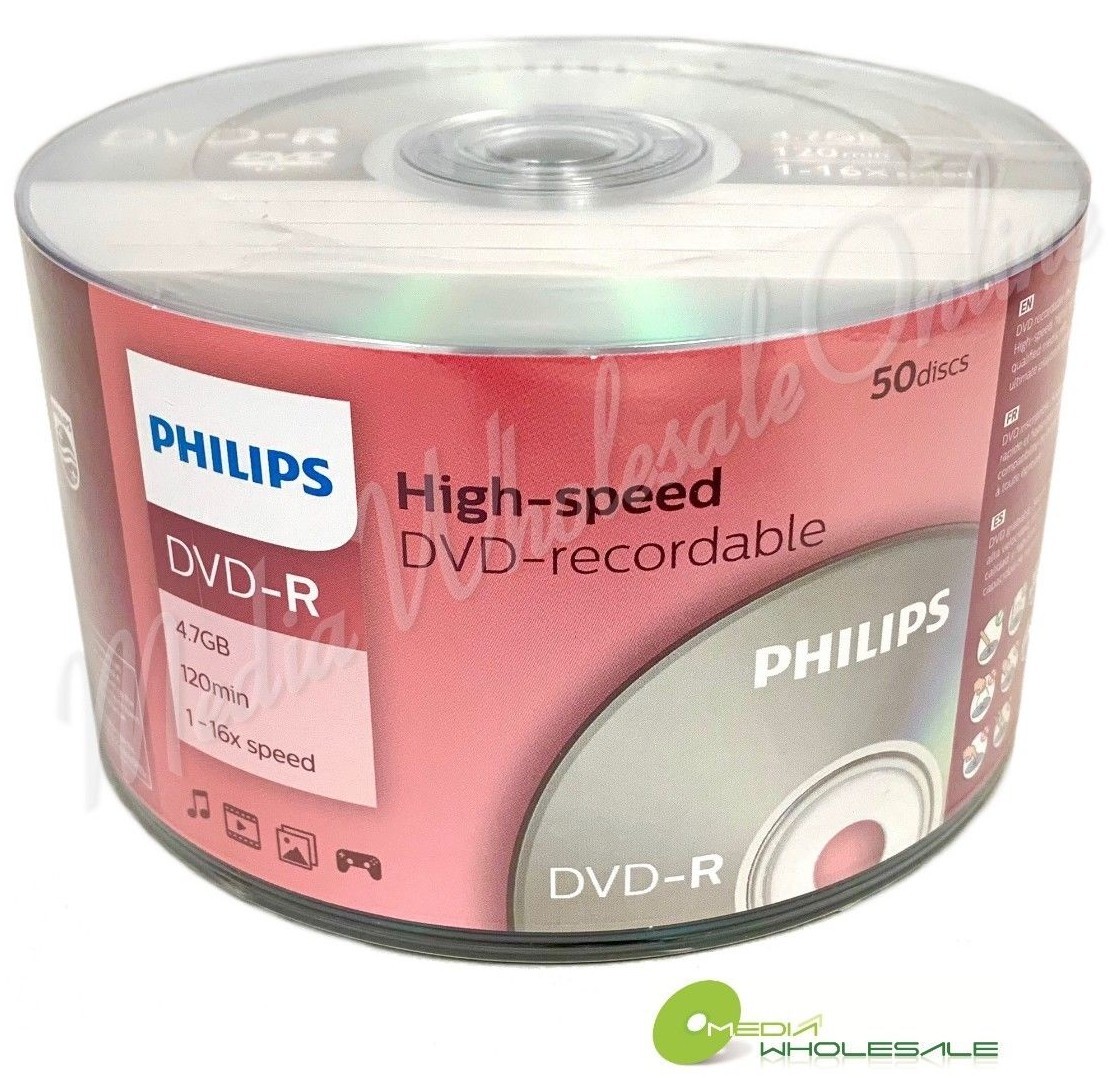 100 PHILIPS Blank 16X DVD-R DVDR Branded Logo 4.7GB Media Disc