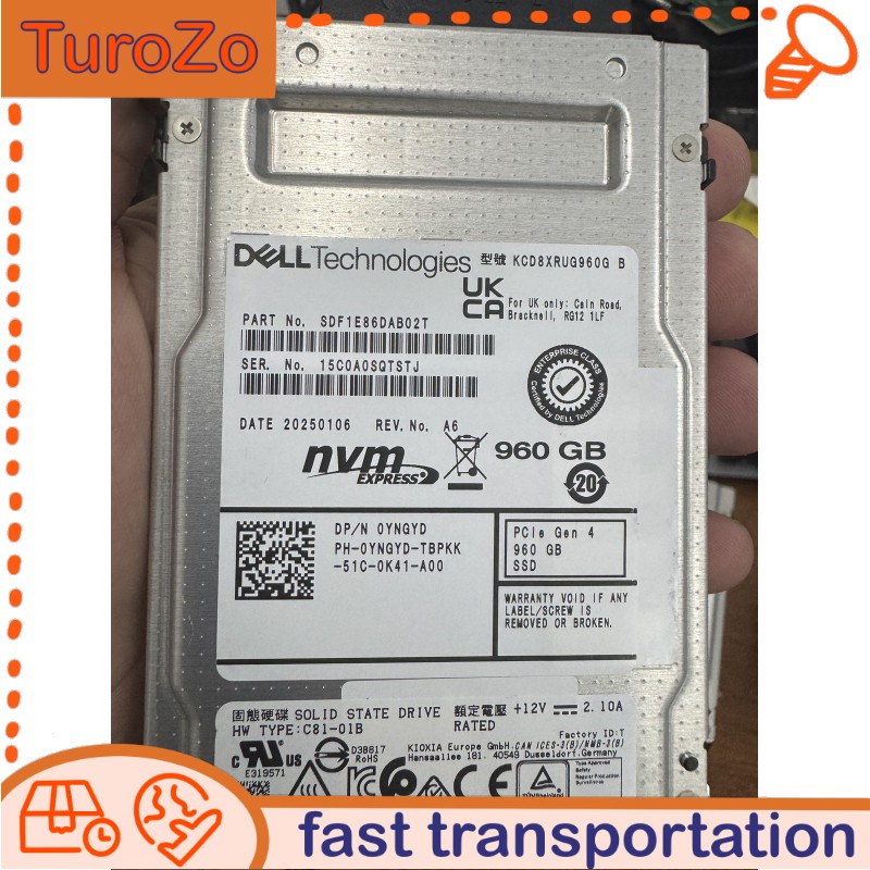 KIOXIA CD8 960GB DELL SSD U.2 2.5" PCIe Gen4 NVME Solid State Drive KCD8XRUG960G