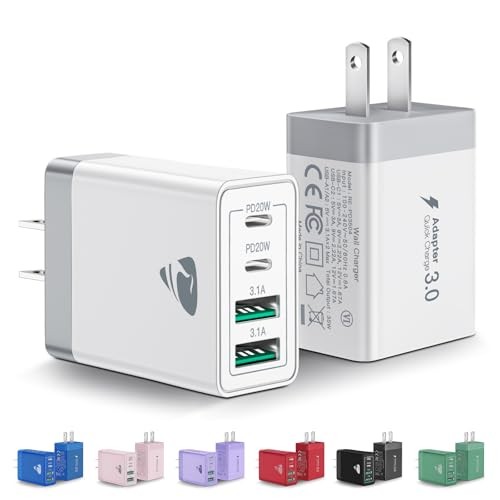 [2-Pack] USB C Wall Charger, 40W Fast USB C Charger Block, 4-Port PD White