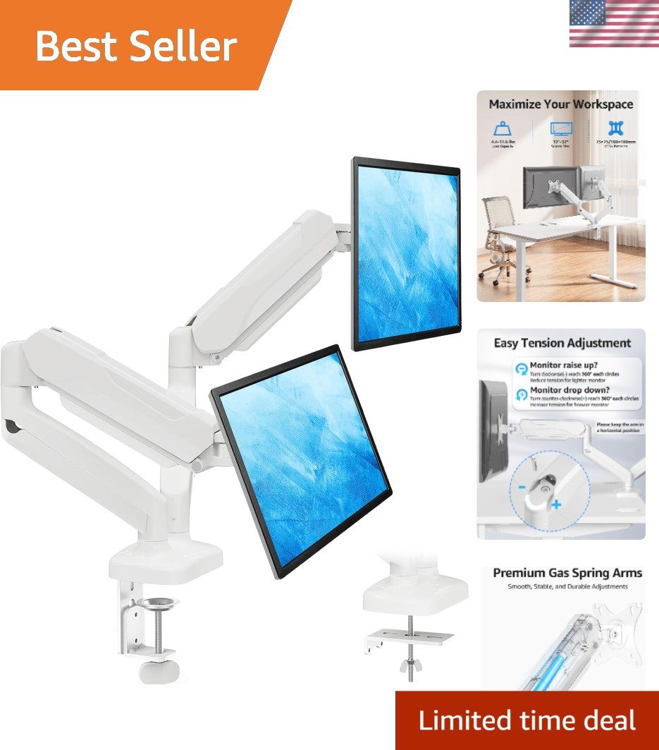 Ergonomic Dual Monitor Arm - Adjustable, Full Motion Monitor Mount for 27-32"