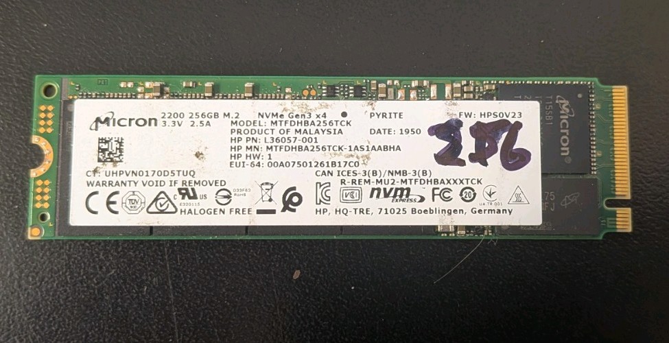 Micron 256GB NVMe PCIe Gen3 X4 M.2 2200 MTFDHBA256TCK-1AS1AABHA A42