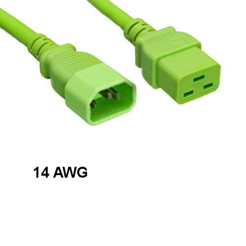 [Lot10] Green 2Ft Heavy Duty Power Cord IEC-60320 C14 to C19 14AWG 15A/250V PDU 