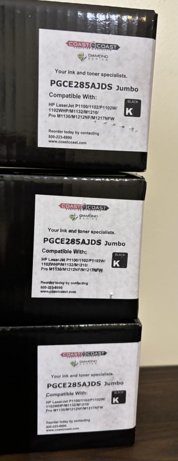 Lot of 3 Coast to Coast Jumbo Toner PGCE285AJDS for HP 85A CE285A - NEW SEALED