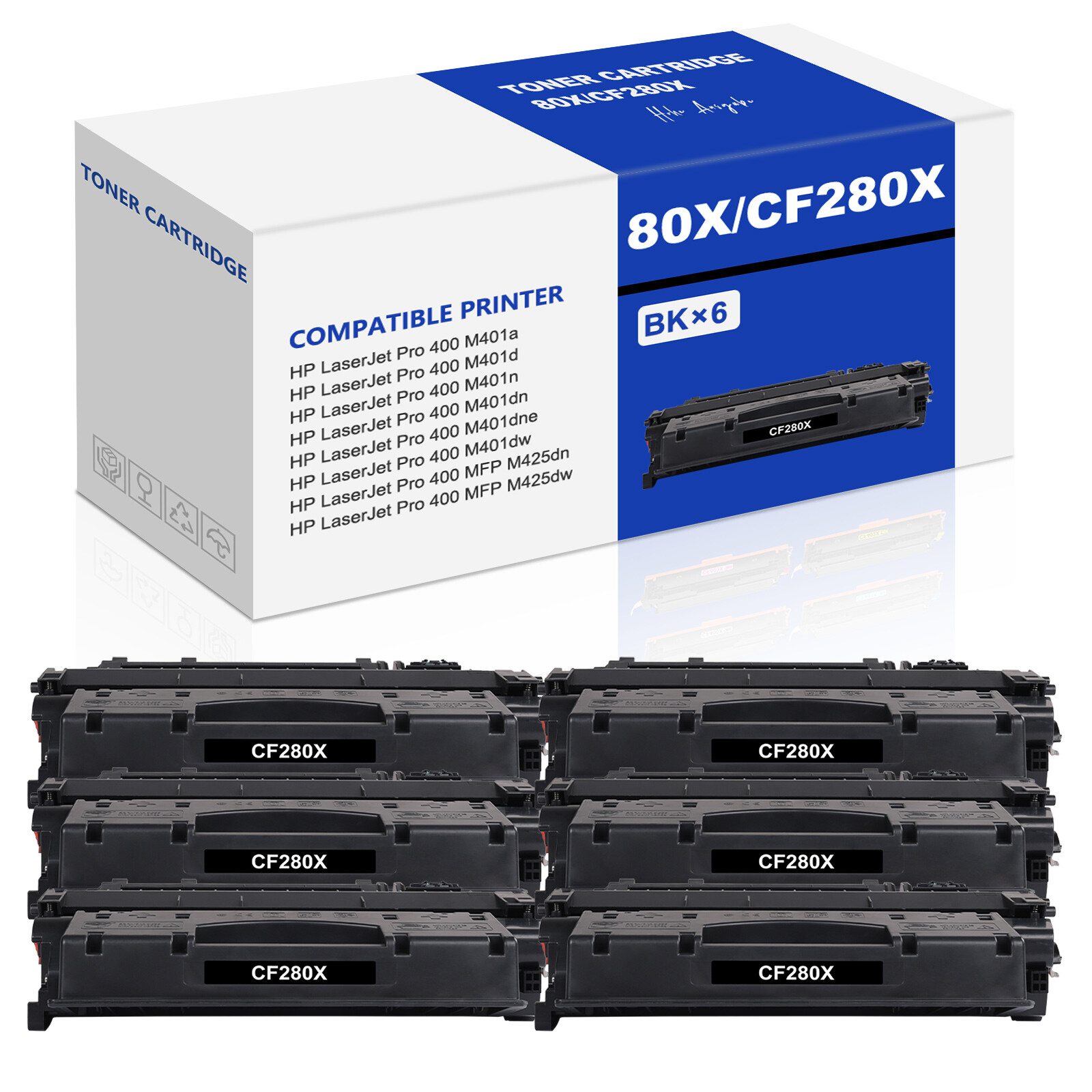 6x 80X Toner for HP CF280X  Laserjet Pro 400 M402n M402dne M425dn M425dw Printer