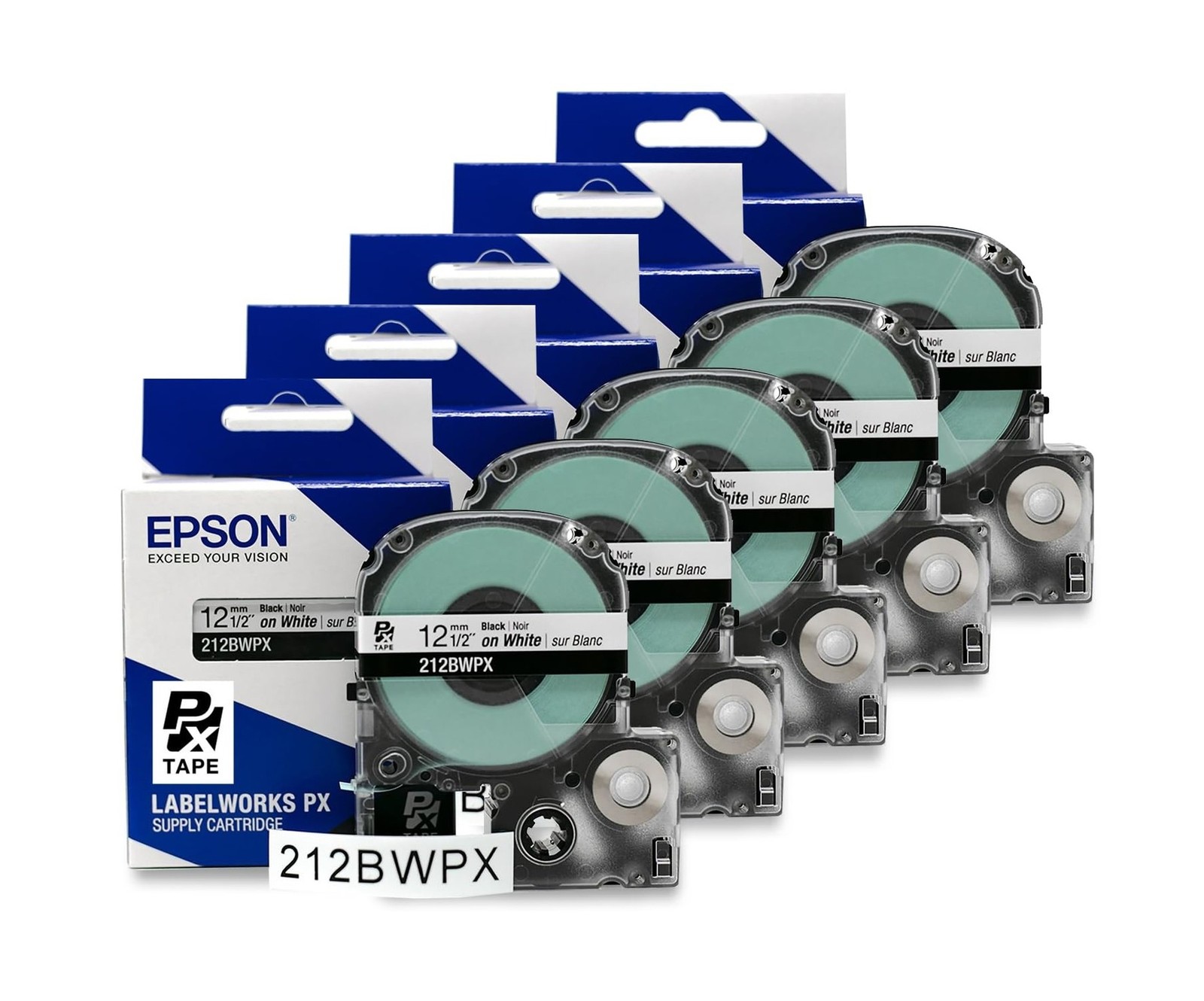 Epson LABELWORKS 212BWPX-5PK PET (Polyester) Tape Cartridge - 5 Unit Case Pac...