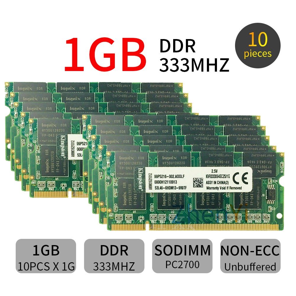 Kingston 10GB 10x 1GB DDR 333Mhz PC-2700 KVR333X64SC25/1G Laptop Memory SDRAM AB