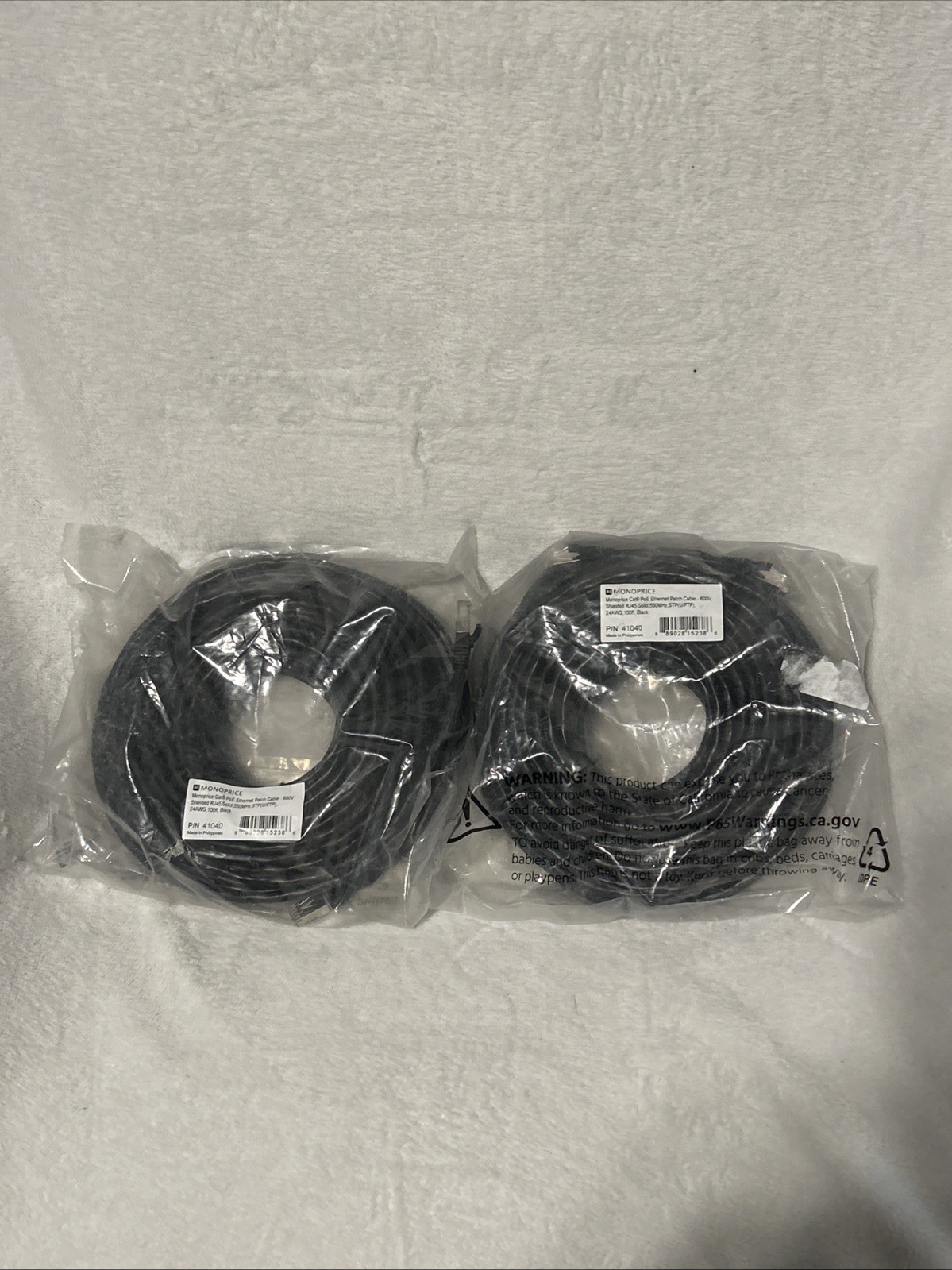 Monoprice 2Pk Cat6 PoE Ethernet Patch Cable 600V Shielded 100 Feet Black