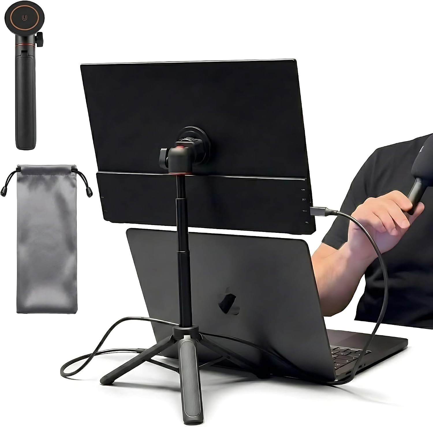 Adjustable Portable Monitor Stand, Magnetic Metal Tripod for 15.6" Screens, Fits