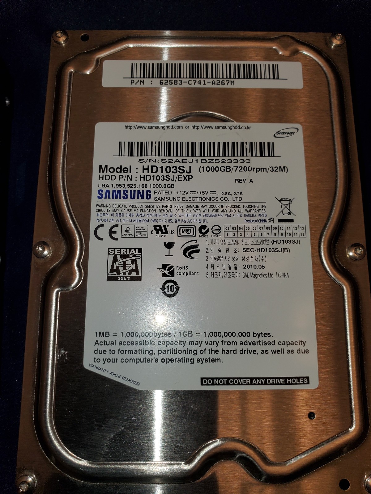 Samsung Spinpoint F3 1000GB 7200RPM 3.5" (HD103SJ) HDD -HD103SJ/EXP