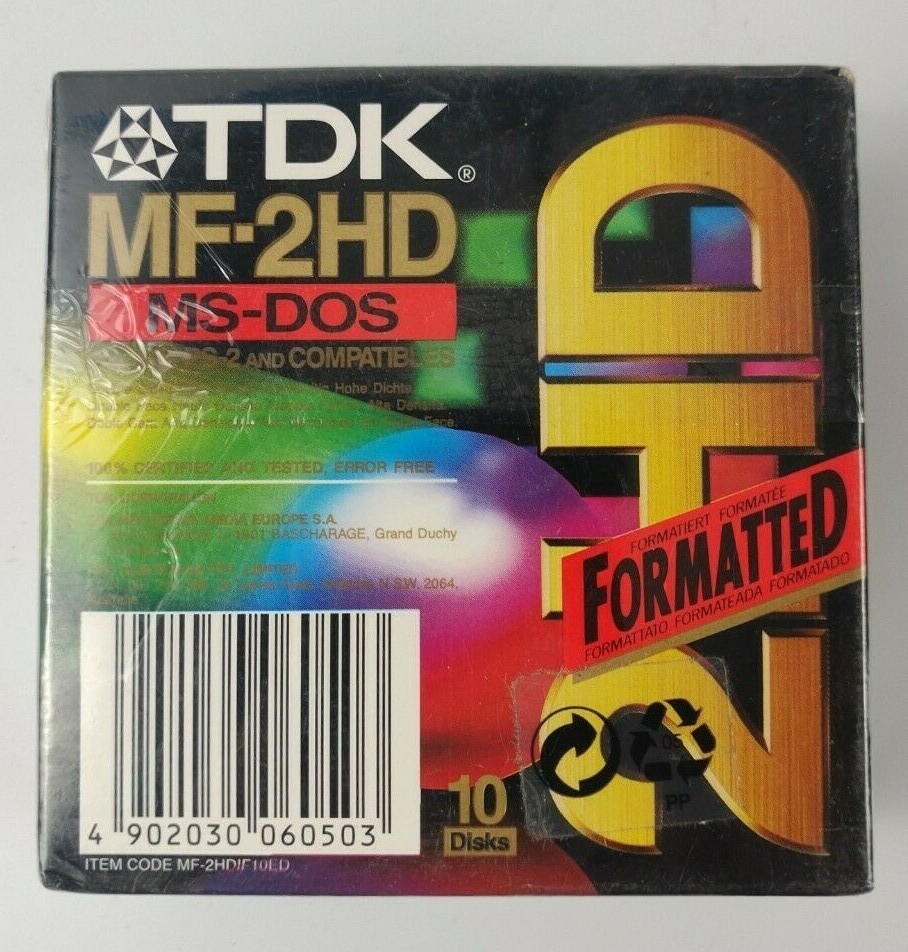 10 Floppy Disk TDK MF-2HD MS-DOS for ibm ps-2 &compatibles mint Sealed 