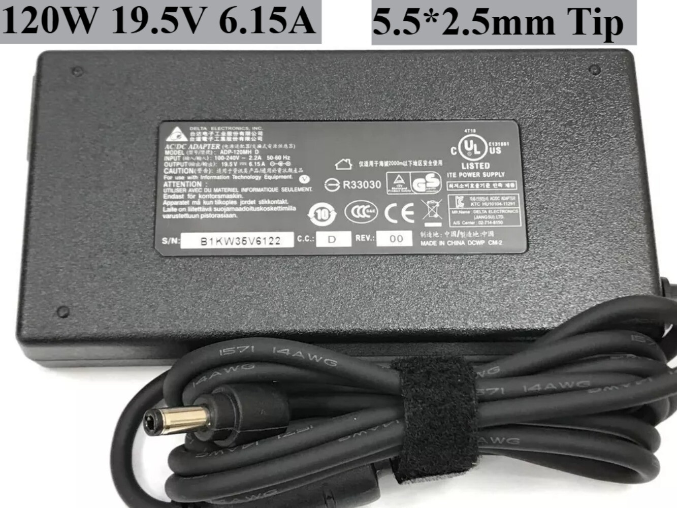 Genuine Delta 120W 19.5V 6.15A AC Adapter for MSI VR700 GX600 5.5*2.5mm Charger