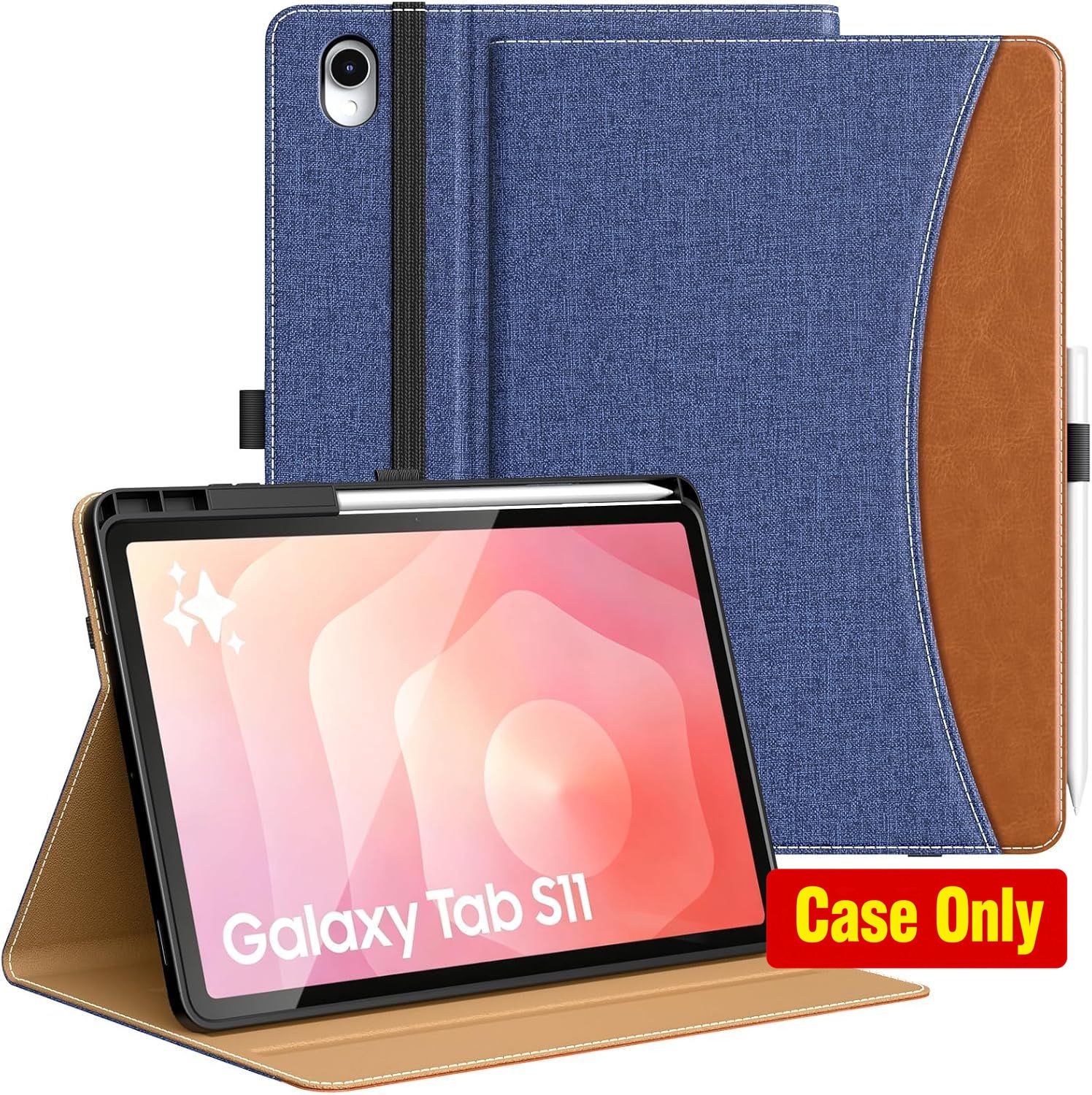 MoKo Denim Blue & Brown Case for Samsung Galaxy Tab S11 2025 11-Inch, S Pen Hold