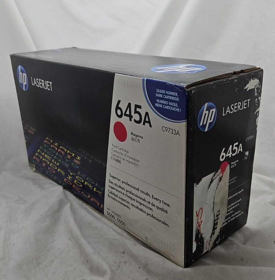 C9733A (645A) OEM HP Magenta Toner Cartridge. Minor Damaged Box