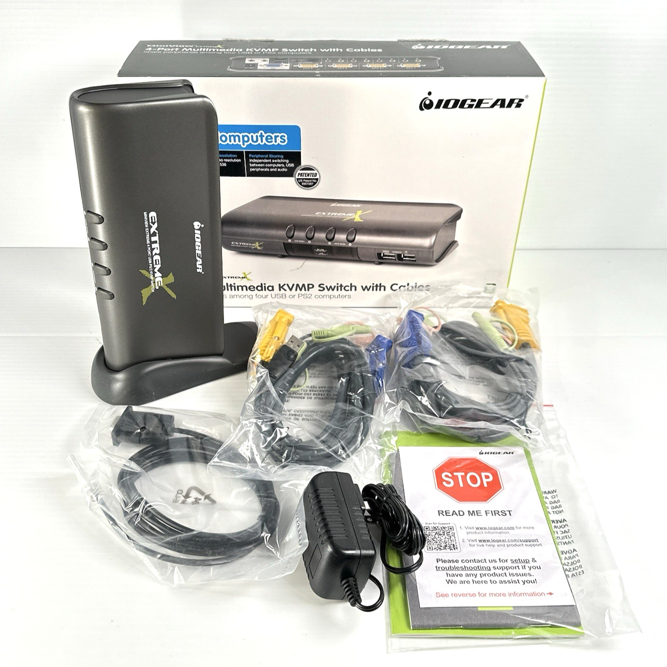 IOGEAR 4-Port Multimedia KVMP Switch w/ Cables Miniview GCS1734 Open Box - READ