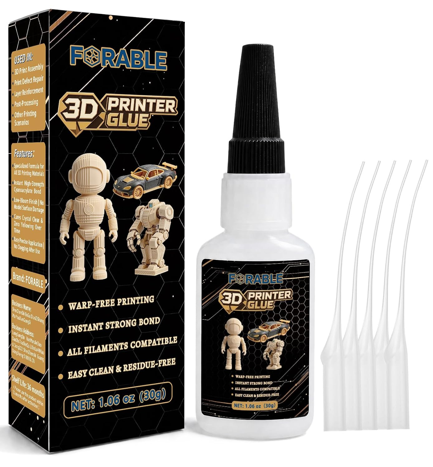 3D Printer Super Glue for PLA, ABS, PETG, TPU & Nylon, Clear CA Glue |