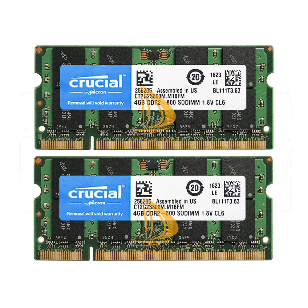 Crucial 8GB 4GB 2GB 2RX8 PC2-6400 DDR2-800MHz 200pin SDIMM Laptop Memory RAM Lot