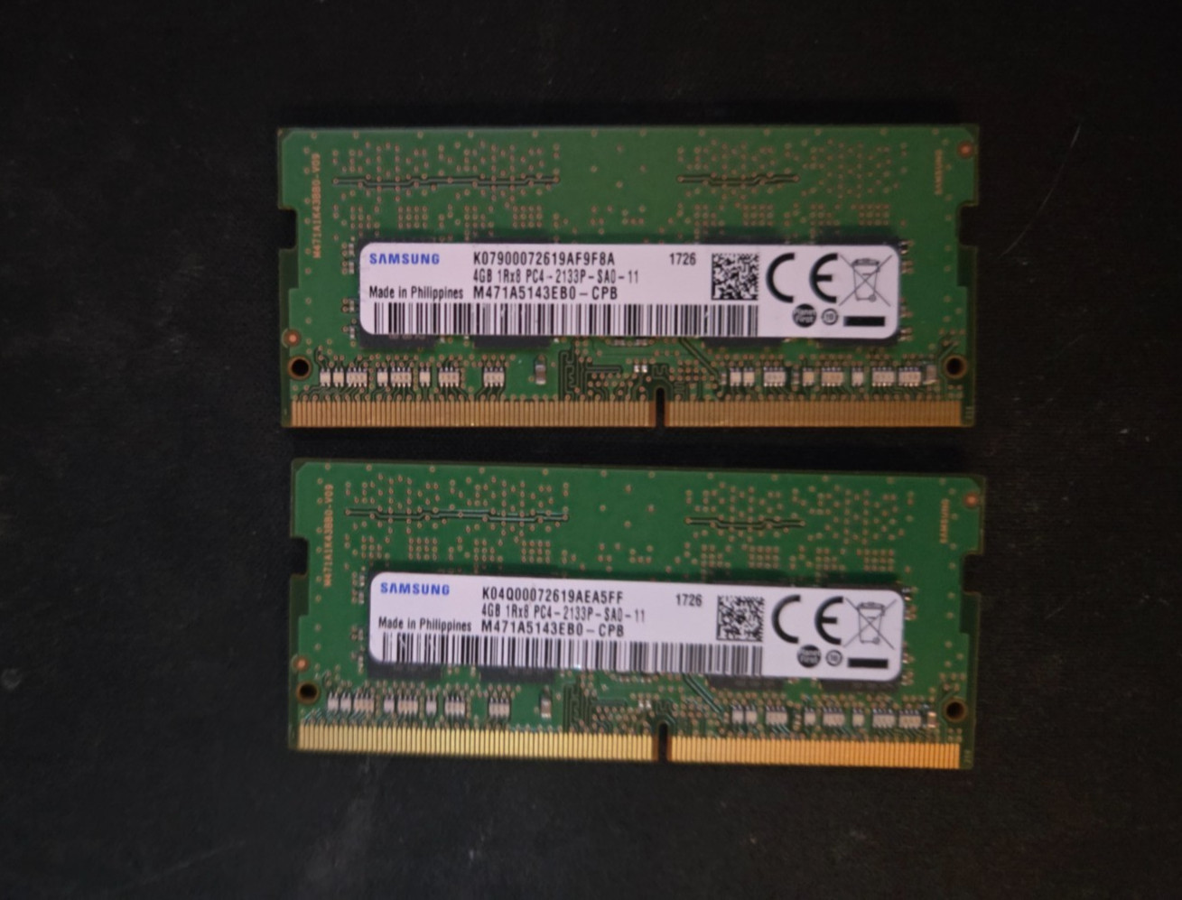 Samsung 8GB (2x4GB) 1Rx8 PC4-2133P-SA0-11 M471A5143EB0-CPB DDR4 LAPTOP RAM