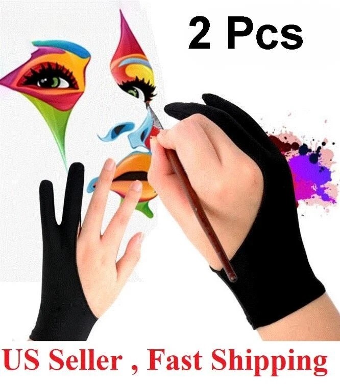  2x Artist Two-Finger Drawing Glove – Anti-Fouling Glove for Graphic Pen Tablets