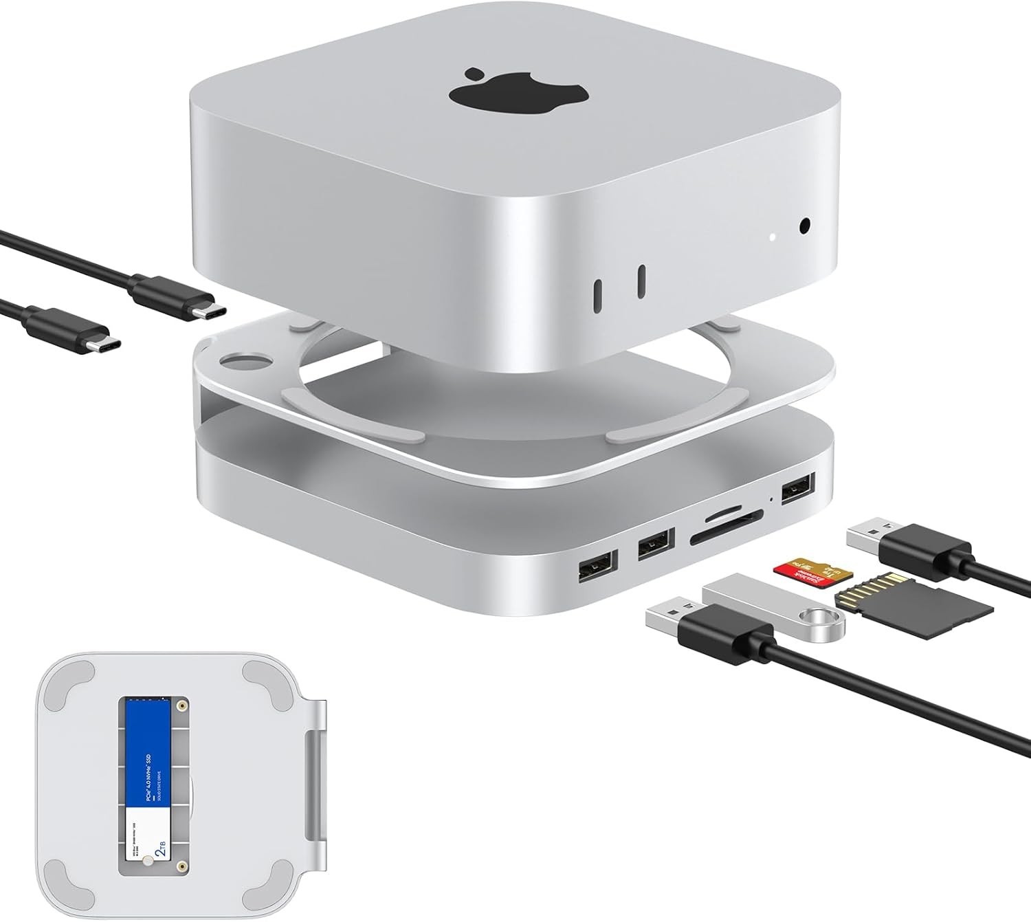 GEWOKLIY Mac mini M4 Dock, Aluminum Stand and Hub for Mac mini M4 and M4 Pro 202