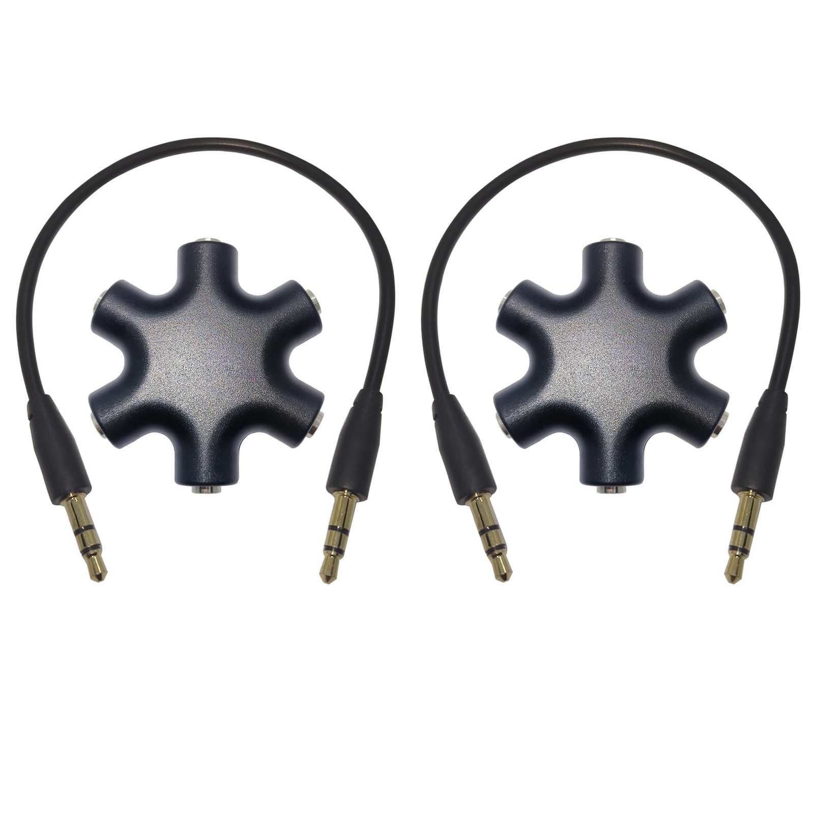 Typheoniks 5-Jack Audio Headphone Splitter 5 Way for 3.5mm 2 packs, Black 