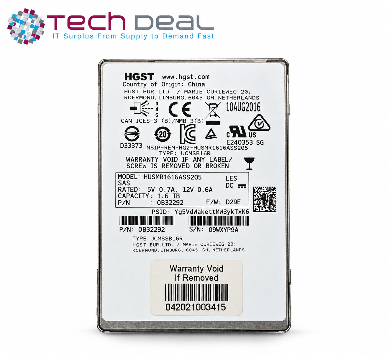HGST HUSMR1616ASS205 1.6TB SAS 12Gb/s 2.5" Enterprise SSD 0B32292