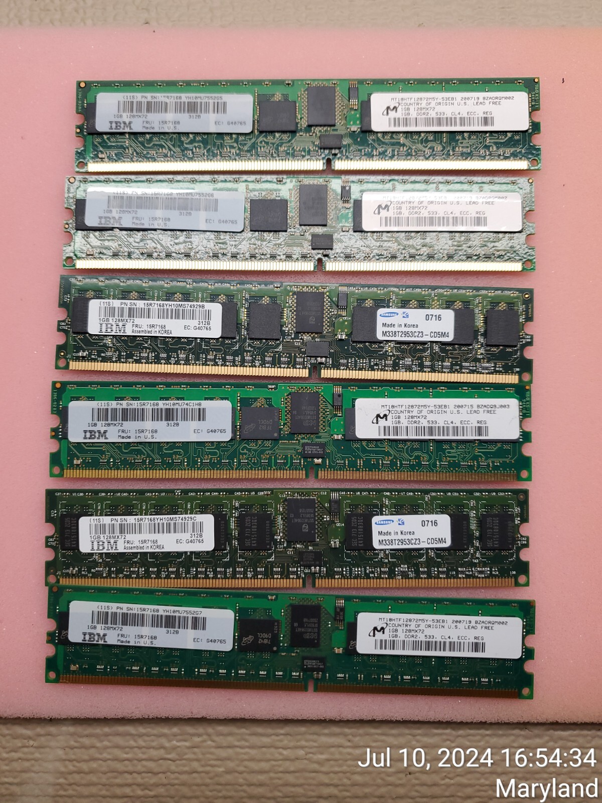 IBM 15R7168 6GB ( 6x 1GB ) DIMM 533MHz DDR2 SDRAM ECC REG Server Memory 276 Pin