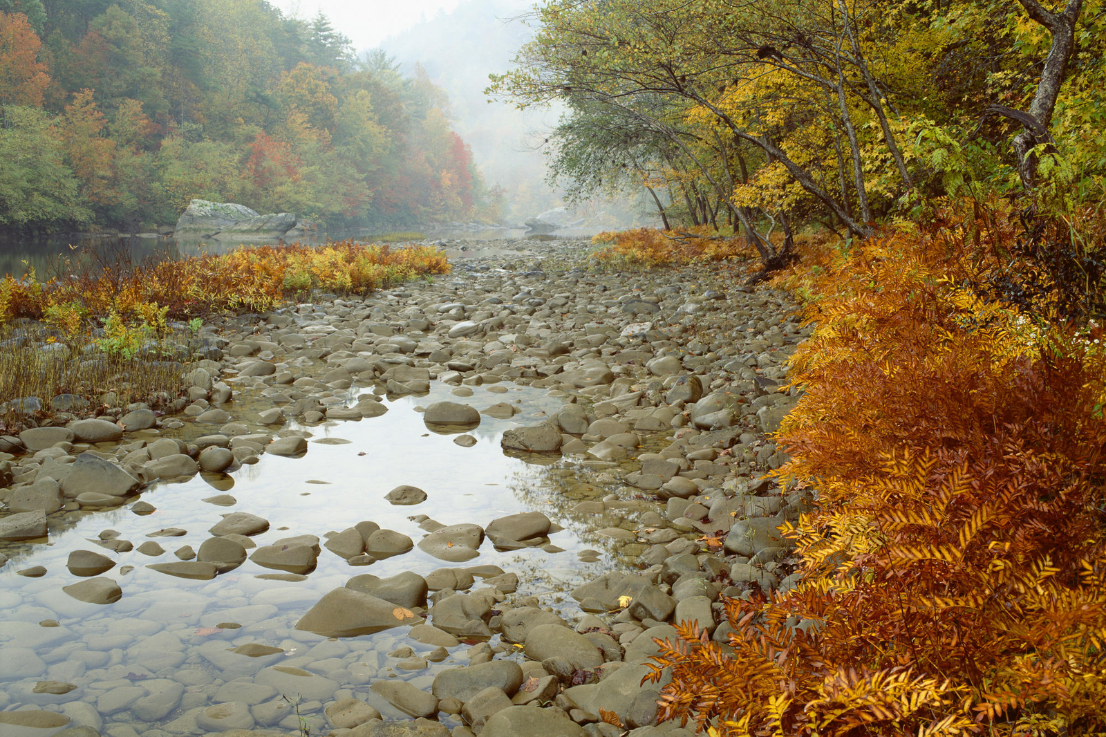 Landscape river fog rocks nature mist fall Custom Gaming Mat Desk