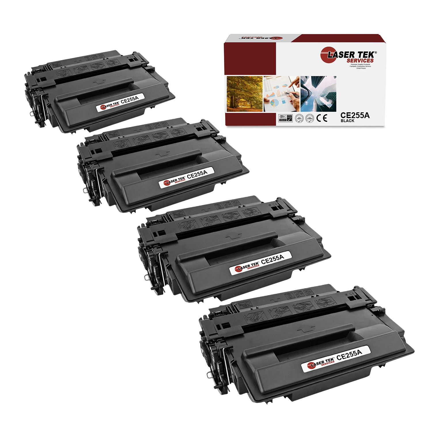 4Pk LTS 55A CE255A Black Compatible for HP LaserJet P3011 P3015 Toner Cartridge