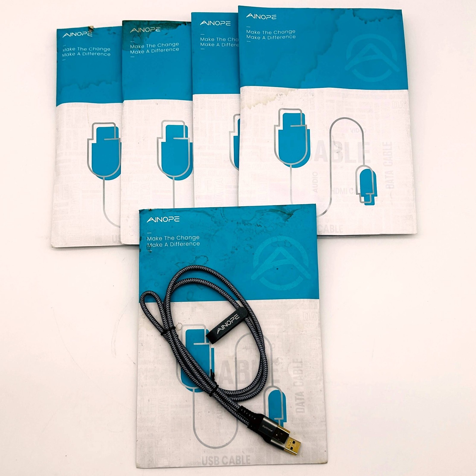 Ainope AP514-1M USB A to USB A Cable 3.3ft Grey Nylon Braided Lot of 5