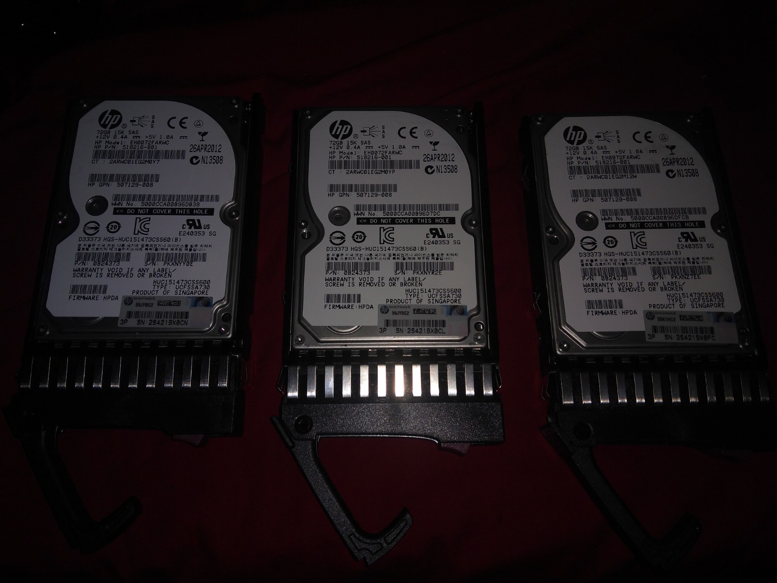 Lot of 3 HP 0B24373 72GB 2.5 6G SAS 15K 518216-001 507129-008