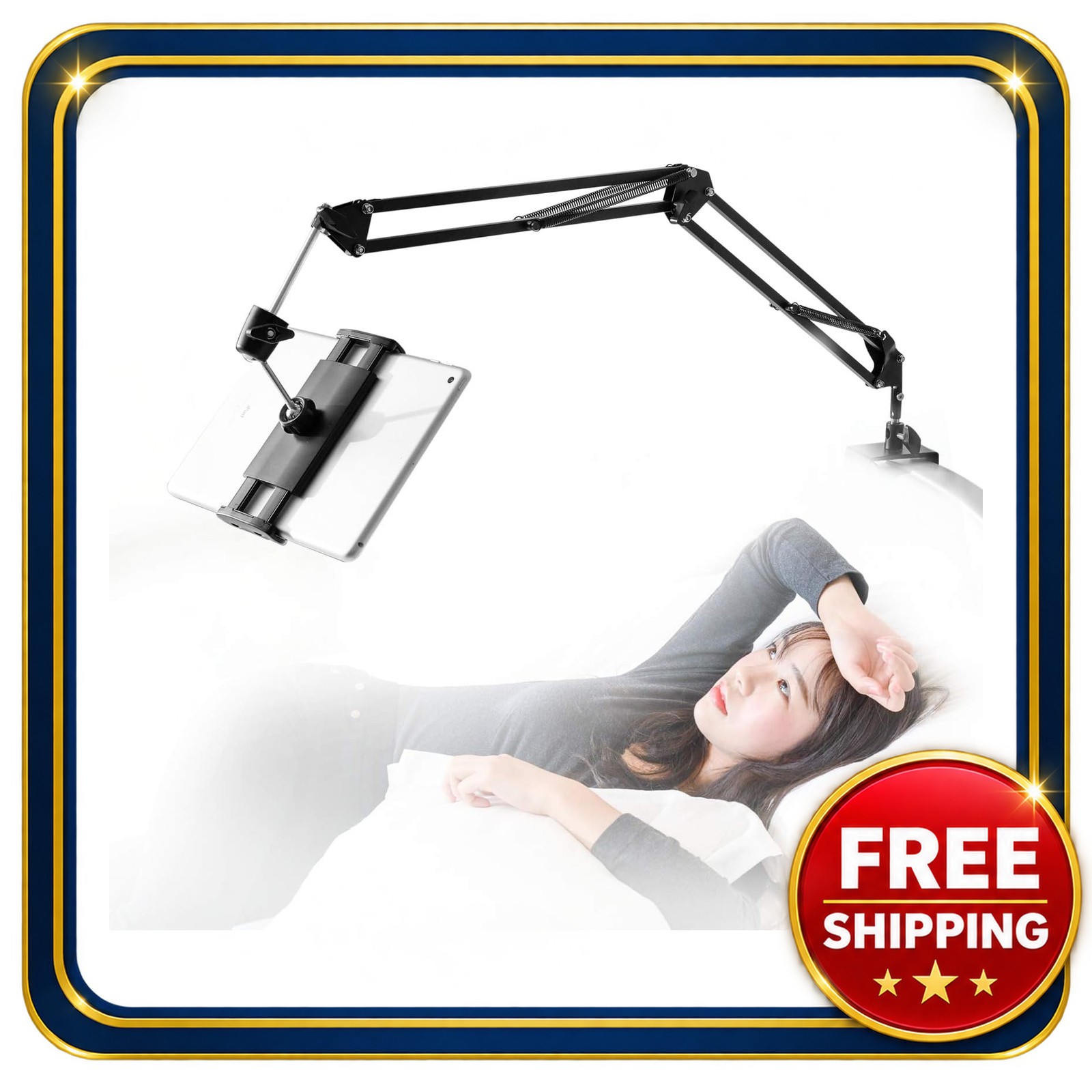 Tablet Stand Bed Mount Aluminum Adjustable 4-Joint 360 Degree Rotating
