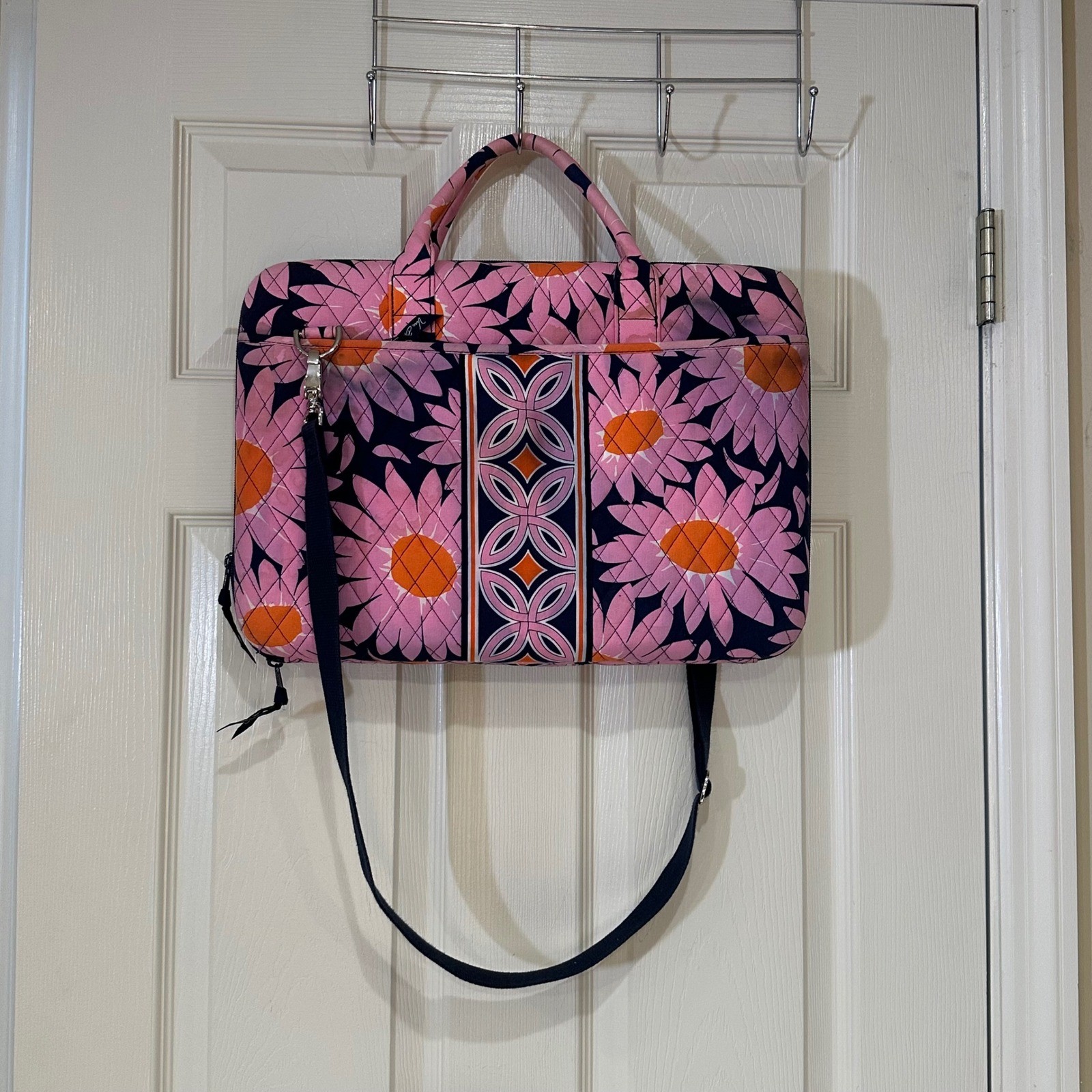 Vera Bradley Provencal Quilted Laptop Bag Pink Navy Sunflower Messenger Case