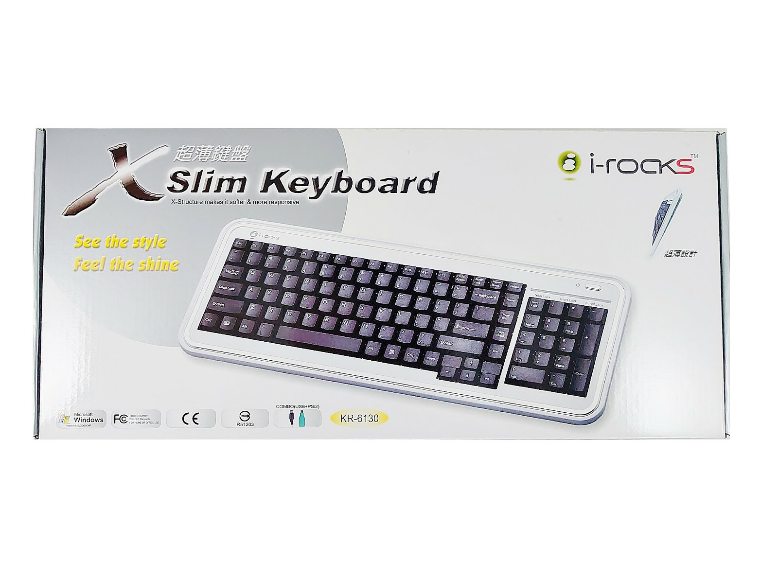 I-Rocks 2-Tone Slim X-SLIM 104 Keys USB PS2 Keyboard Chinese Layout KR-6130