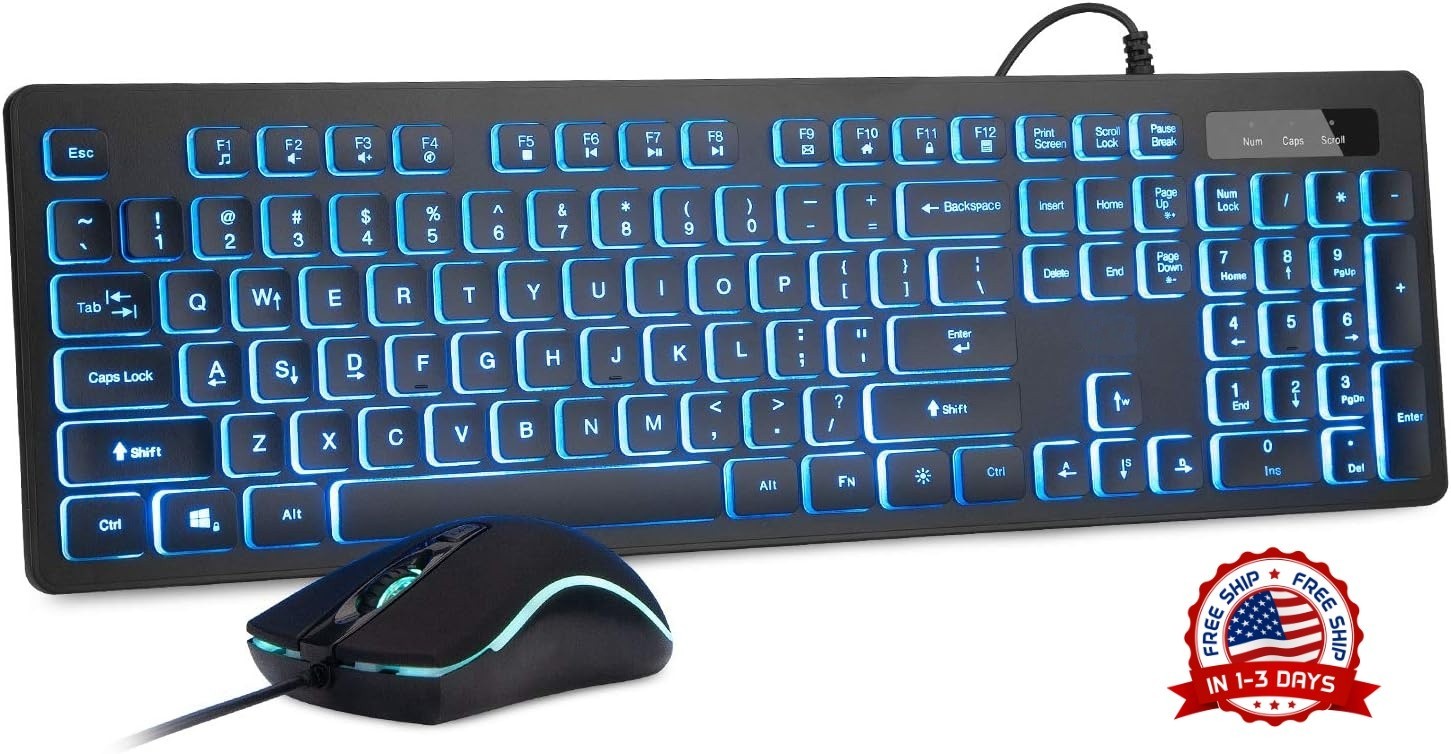 Teclado y ratón con cable retroiluminados en tres colores para negocios y juegos