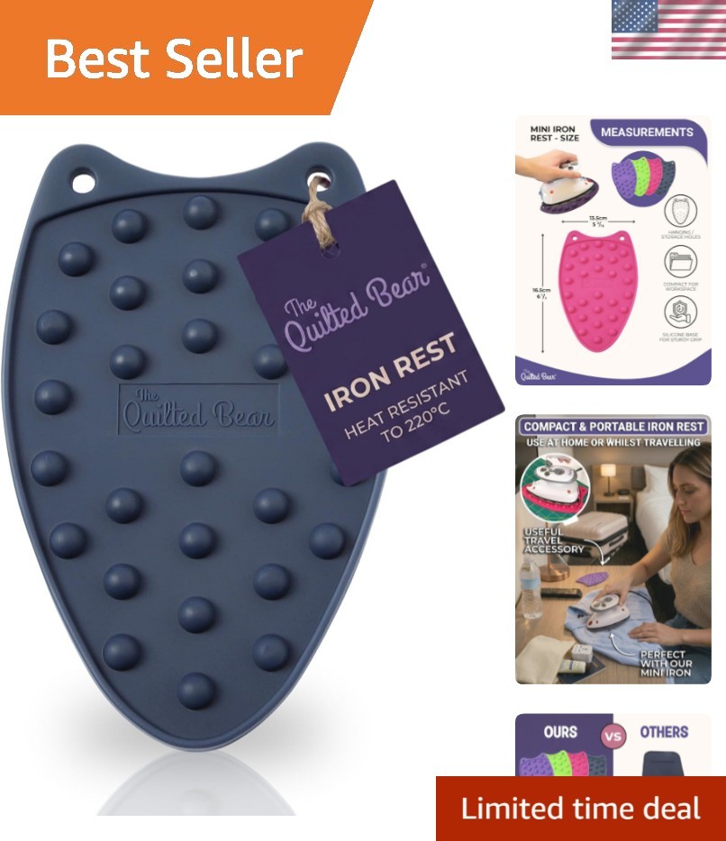 Compact Non-Slip Silicone Mat for Travel Iron - Safe & Stylish Navy Blue