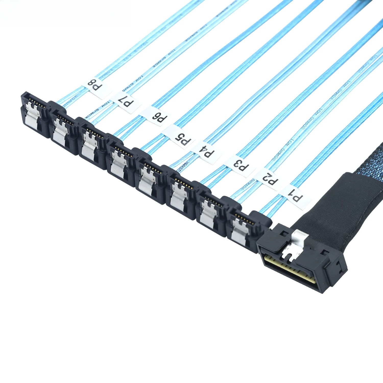SlimSAS LP Low Profile SFF-8654 8i 74P to 8 SATA 7P 90° Breakout Cable