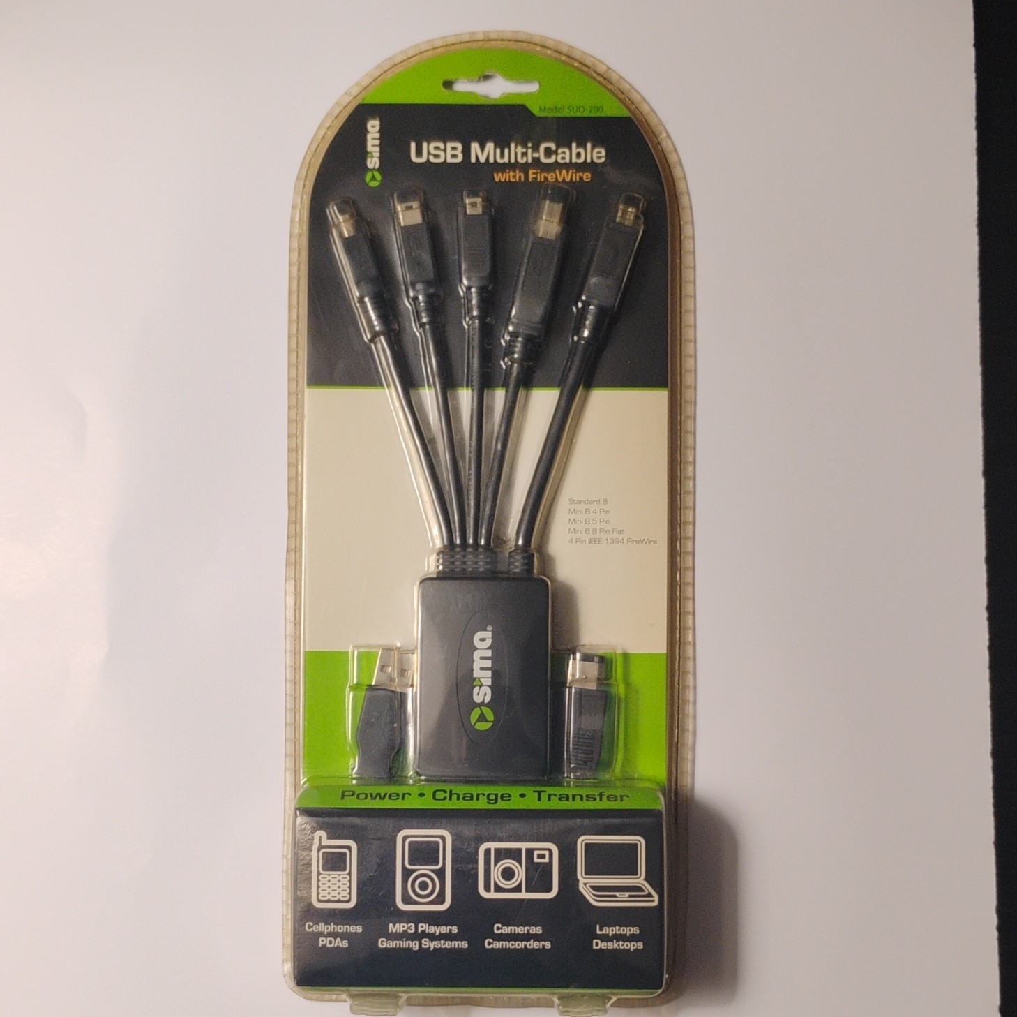Sima SUO-200 USB 2.0/FireWire 1394 Multi-Cable 5ft 5 Style Charging Cable