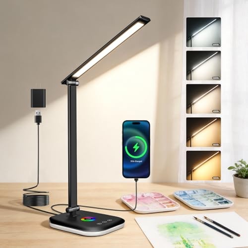 Bright LED Desk Lamp for Office Home, 10%-100% Dimmable Brightness & 5 Color,