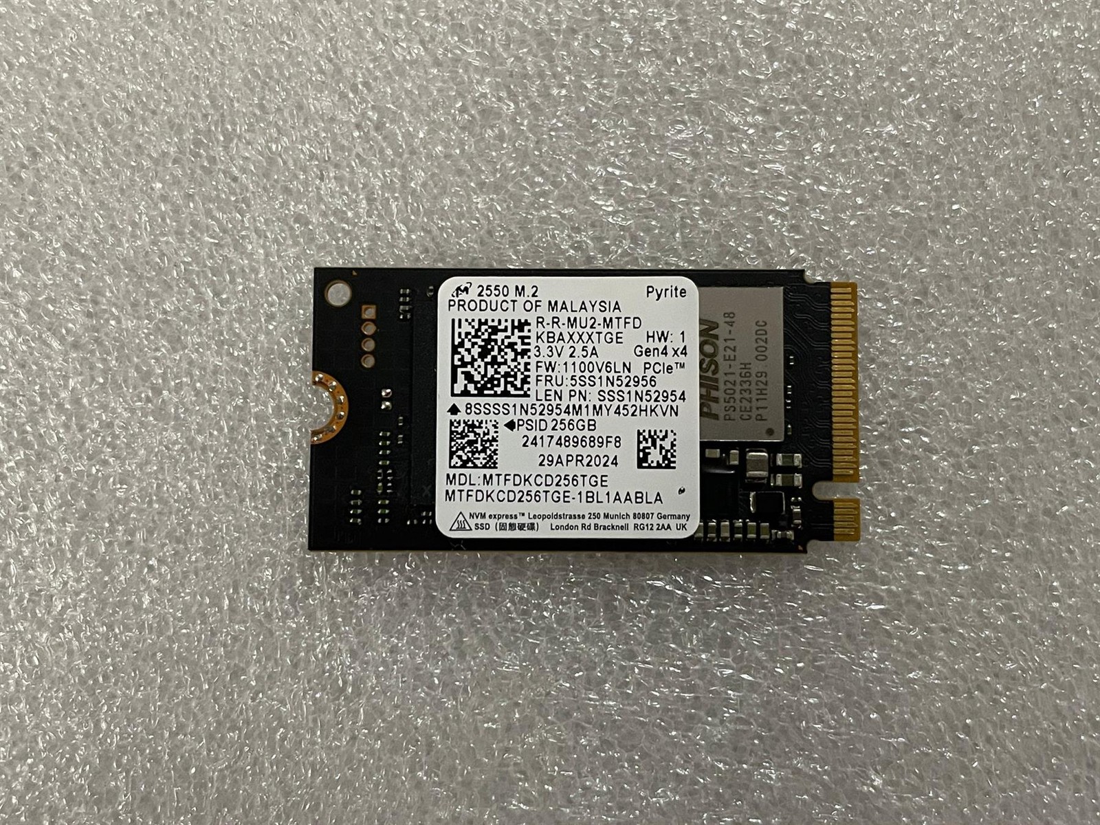 Micron 2550 M.2 Nvme SSD Hard Drive Pcie Gen. 4x4 256GB MTFDKCD256TGE New