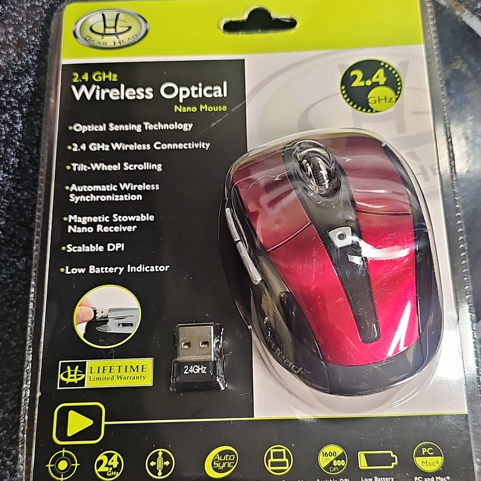 Gear Head 2.4GHz Wireless Optical Nano Mouse 1600 DPI 3-Button Red/Black